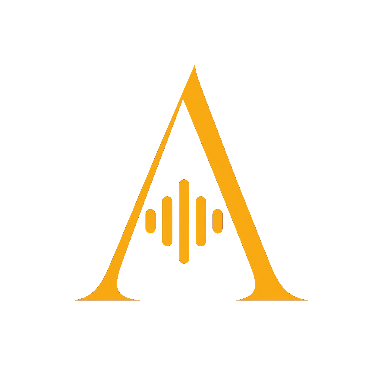 Amber letter A with a soundwave at its heart